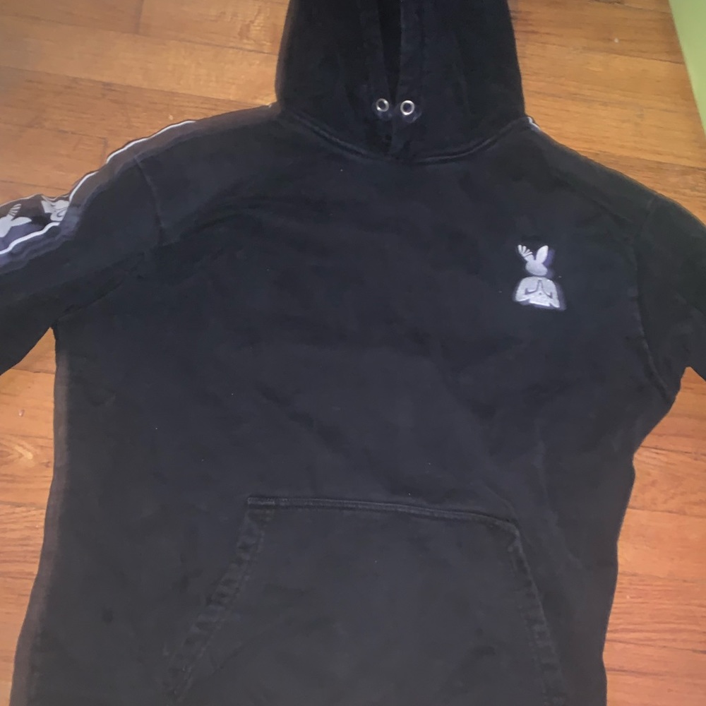 Praying Rabbit Black Large Hoodie - Picture 2 of 4